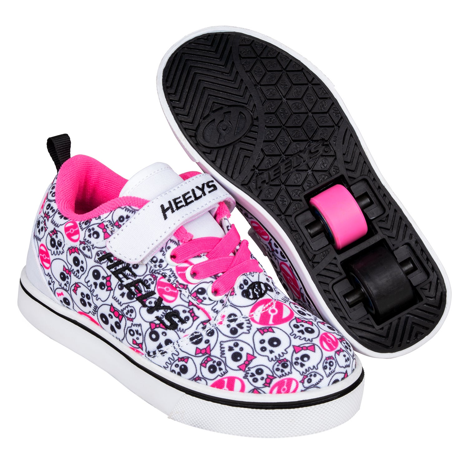 White/Black/Hot Pink/Skulls Heelys Original Wheels Shoes X2 Pro 20 Girls Heelys 